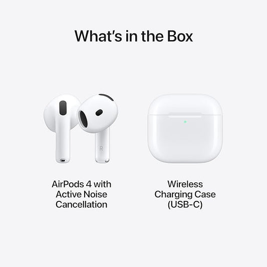 Apple AirPods 4 Wireless Earbuds, Bluetooth Headphones, with Active Noise Cancellation, Adaptive, Transparency Mode, Personalized Spatial Audio, USB-C Charging Case, Wireless Charging, H2 Chip
