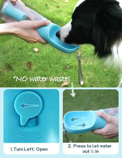 Portable Water Bottle for Dogs, 3 in 1 Pet Travel Bowl Dispenser with Food Treat Container & Poop Bag Holder,