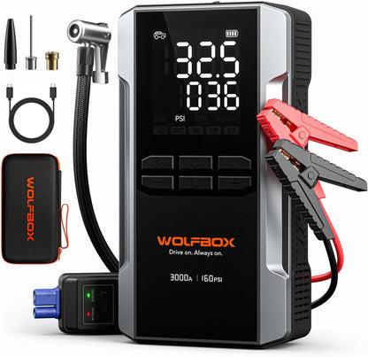 WOLFBOX 3000A Jump Starter Booster Pack with 160 PSI Air Compressor