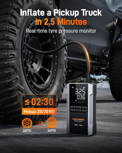 WOLFBOX 3000A Jump Starter Booster Pack with 160 PSI Air Compressor