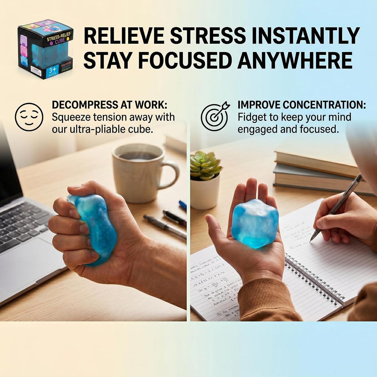 Nice Stress Cube, Squishy Fidget Toy Cubes, Slow Rising Squeeze Cube Balls, Non-Sticky Desk Toy for Relaxation & Focus for Adults,