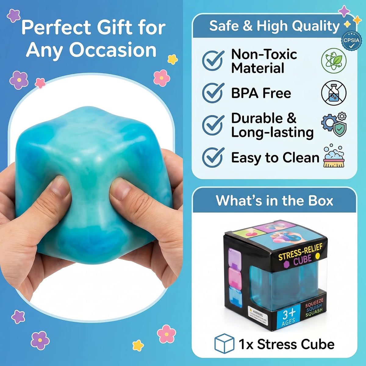 Nice Stress Cube, Squishy Fidget Toy Cubes, Slow Rising Squeeze Cube Balls, Non-Sticky Desk Toy for Relaxation & Focus for Adults,