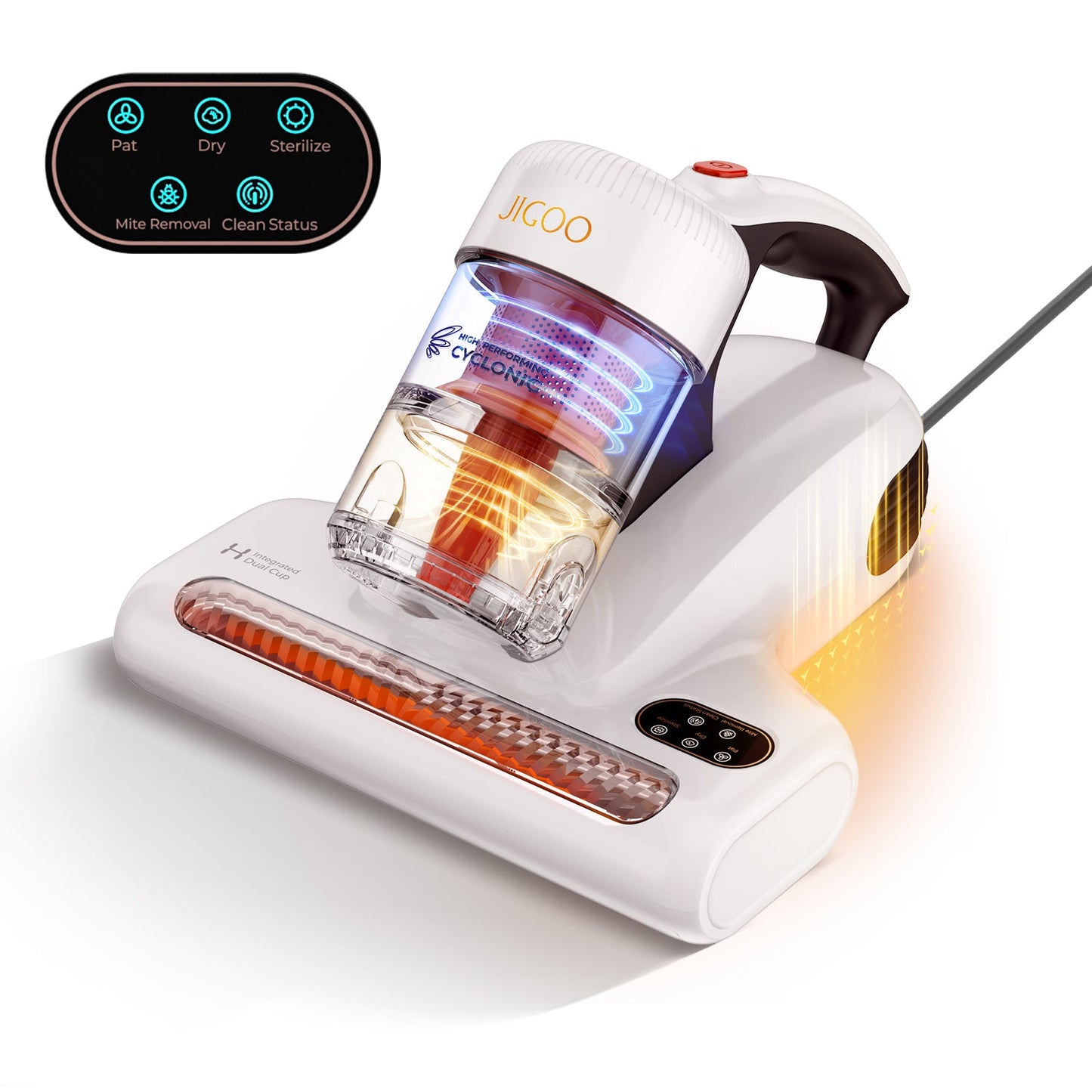 J200 Dust Mite Mattresses Vacuum Cleaners, with Integrated Dual Cups, 13KPa Suction, UV Light, 60℃ Hot Air, LED Display