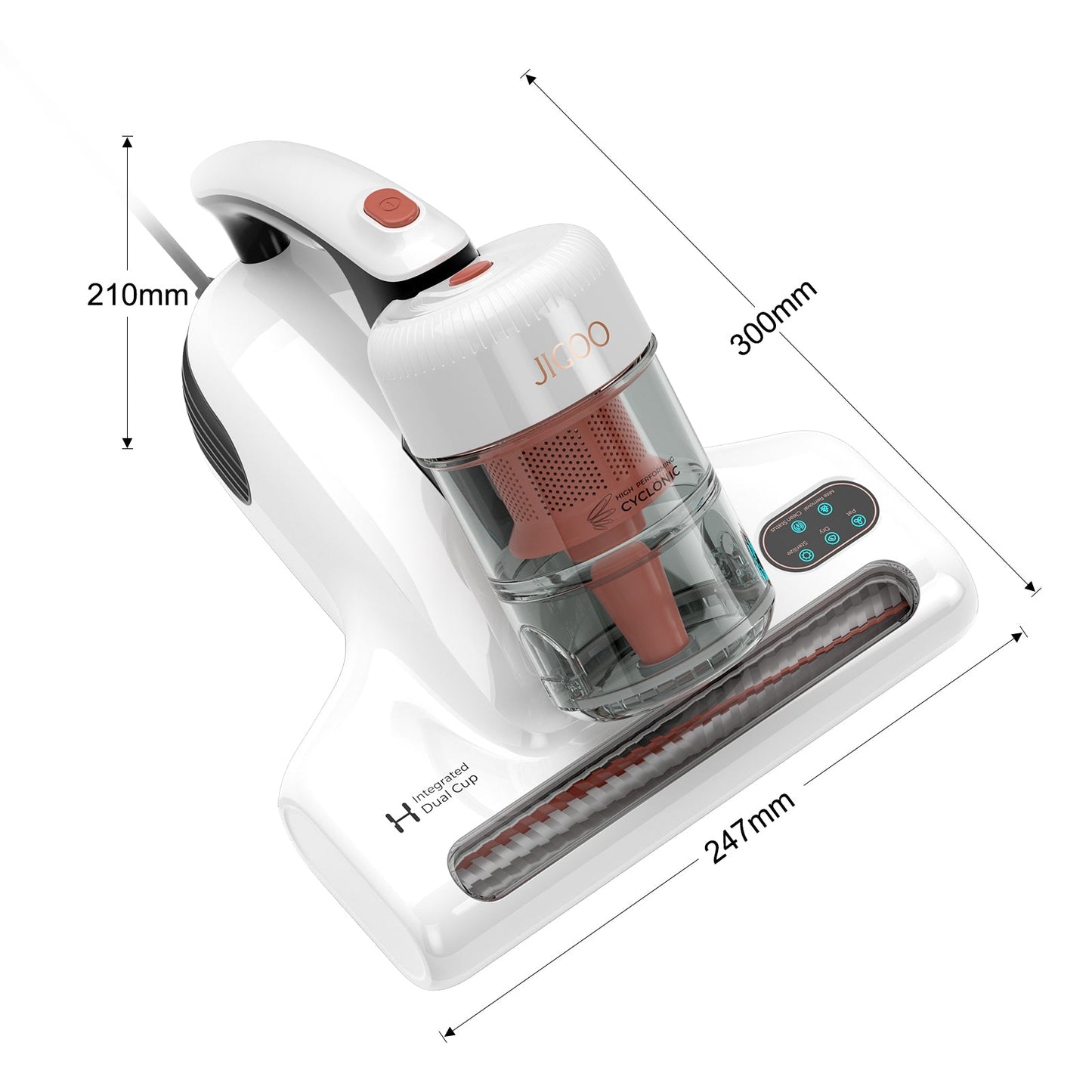 J200 Dust Mite Mattresses Vacuum Cleaners, with Integrated Dual Cups, 13KPa Suction, UV Light, 60℃ Hot Air, LED Display